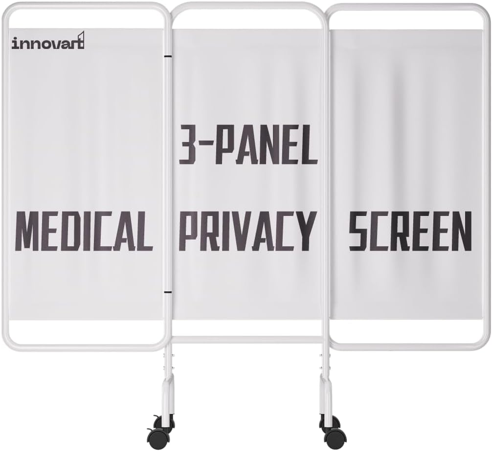 INNOVART 3-Panel Mobile Medical Privacy Screen Room Divider with Wheels, Foldable Flame Retardant Vinyl Room Divider Panels Easy for Storage, Portable Partition Dividers for Hospitals, Clinics, Salons