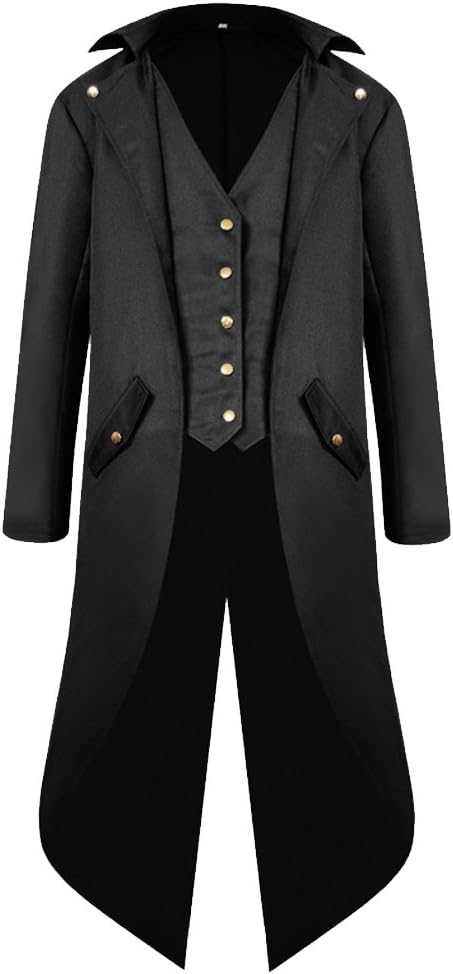 H&ZY Men's Steampunk Vintage Tailcoat Jacket Gothic Victorian Frock Coat Uniform Halloween Costume