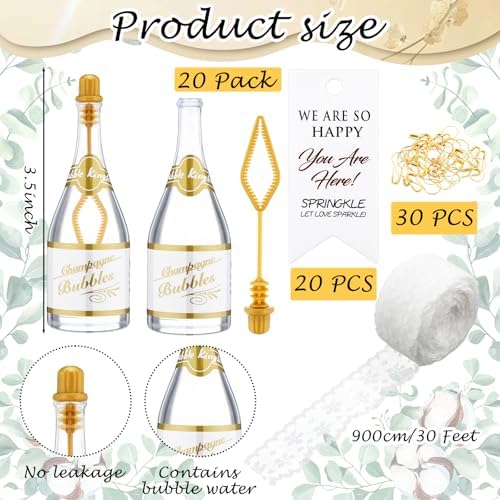 20 Pcs Mini Champagne Bottle Bubble Bulk for Wedding Favors Champagne Bottle Shaped Bubbles Set with Ribbons and Cards Champagne Bottles for Shower Guests Bridal Gifts