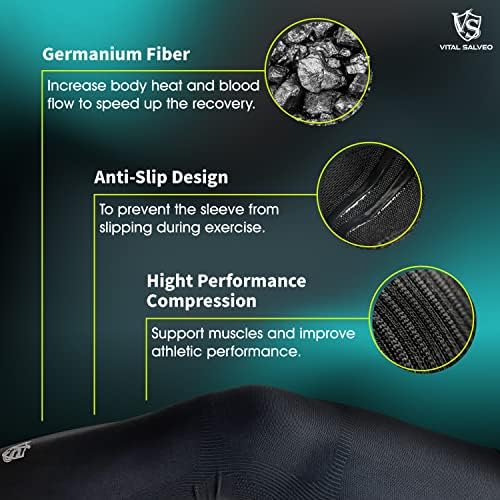 Vital Salveo -Germanium Recovery Compression Sports Full Leg Sleeve Length Thigh Calf Long Knee Sleeve with UV protection Support Single Tight. For Basketball, Arthritis Men and Women (1 PC)-Medium