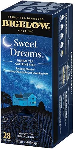 Bigelow Sweet Dreams Herbal Tea 28-Count Box (Pack of 1) Relaxing Blend of Chamomile & Mint Caffeine-Free Nighttime Herbal Tea in Individual Foil-Wrapped Bags