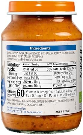Holle Organic Veggie Risotto Flavored Puree Baby Food, Non GMO, Vegan, 6.7 Ounces (Pack Of 6)