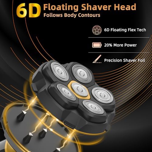 Electric Back Shaver for Men - Long Foldable Handle Back Razor with 6D No-Scratch Shaving - Self-Service Waterproof Grooming Kit for Body, Beard &Head Hair Removal, Gifts for Him (Matte Black)