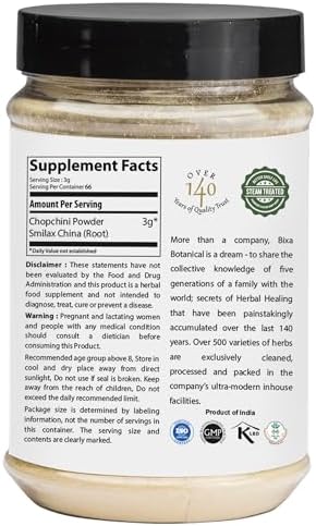 bixa BOTANICAL Chopchini Root Powder | Smilax China ǀ 200 Grams / 7 OZ | Ayurvedic Herbal Supplement | Gluten Free, Non-GMO, Steam Treated, Vegan.