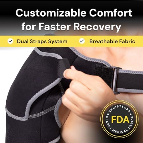 BraceUP Shoulder Brace with Adjustable Support and Ice Pad Pocket for Pain Relief, Rotator Cuff Recovery, and Injury Prevention - Ideal for Men and Women, One Size Fits Most
