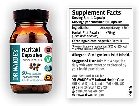 DR WAKDE’S® Haritaki Capsules (Terminalia chebula/Hirda) I 100% Herbal I 60 Veggie Capsules I Ayurvedic Supplement I All Natural