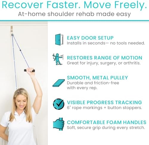 Vive Shoulder Pulley for Physical Therapy - Rotator Cuff Pain Pulley System - Over Door Rehab Exerciser - with Durable Metal Pulley & Comfortable Padded Handles