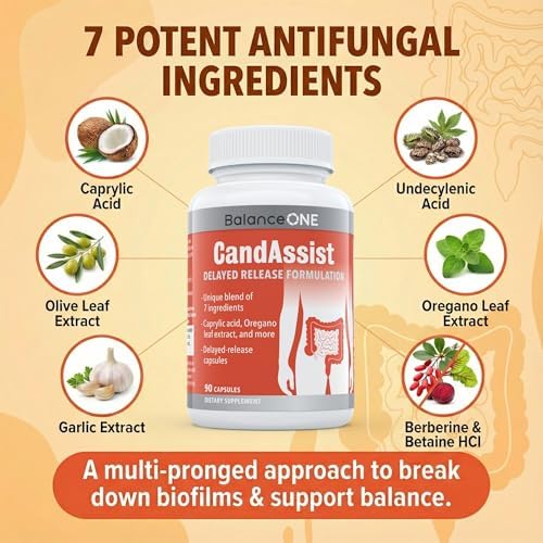 Balance ONE Candida Cleanse & Yeast Support Complex – Caprylic Acid, Undecylenic Acid, Berberine & Oregano Leaf – Gut Flora Balance for Women & Men – 90 Delayed Release Capsules – CandAssist