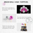 JOERSH 24pcs Disco Ball Cupcake Toppers - 1970s Disco Ball Picks Disco Theme Cake Decorations for Disco Theme Party 70s Disco Party Favor (Pink, Silver)
