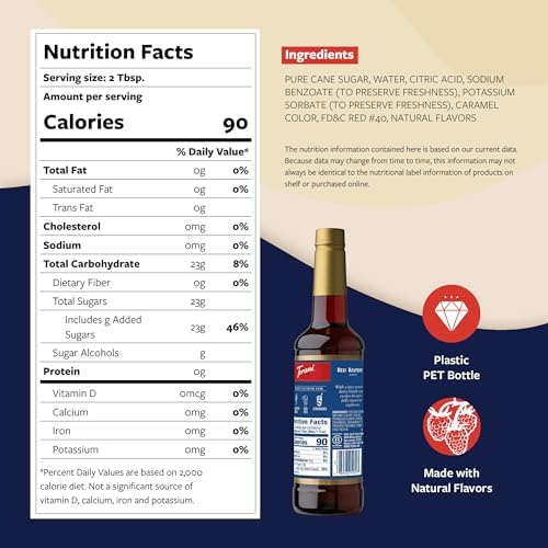 Torani Red Raspberry Syrup for Drinks, Flavoring for Iced Tea, Sodas, Cocktails, and Milk Shakes, Pump Included, 25.4 Oz