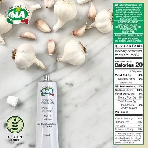 IA Garlic Paste Ready to Use, 1 tube of 3.17oz (90g), Versatile in the Kitchen, Great for Pasta, Sauces and Many Recipes, Gluten-Free, Recyclable and Anti-Waste Packaging