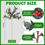 36 Inch Large Red Holly Branches 3 Pcs Christmas Burgundy Berry Stems Faux Artificial Holly Stems Cranberry Picks for Christmas Tree Decoration DIY Winter Home Vase Filler