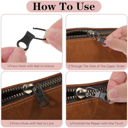 8 Pcs 4 Colors Detachable Zipper Pull Replacement, Metal Zipper Pull Tabs for Small Holes Zippers Pulls Repair Kit for Jackets Luggage Backpacks Shoes Purse Coat Pants (Silver, Gold, Black, Bronze)