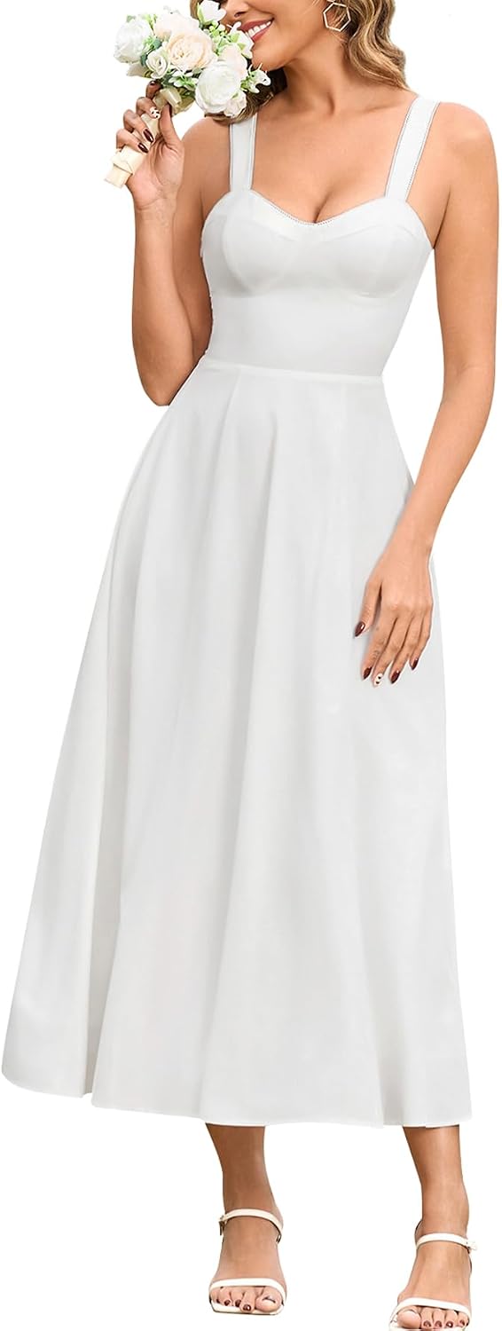 EYNMIN Floral Midi Wedding Guest Dresses for Women 2026 Summer Spring Lace Smocked Bow Tie Flowy A Line Boho Sundress