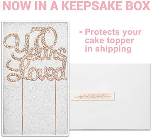 70 Cake Topper - Premium Rose Gold Metal - 70 Years Loved - 70th Birthday Party Sparkly Rhinestone Decoration Makes a Great Centerpiece - Now Protected in a Box