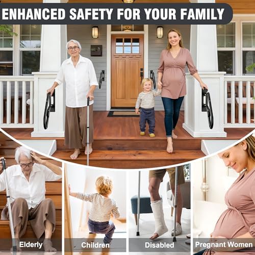 Upgraded Hand Rails for Outdoor Steps, Stair Railing Indoor & Outdoor, Hand Rail Wall Mount Stair Hand, U-Shaped Stair Handrails for 1-3 Steps, Handrail for Kids, Elderly, Pregnant Women and Disabled