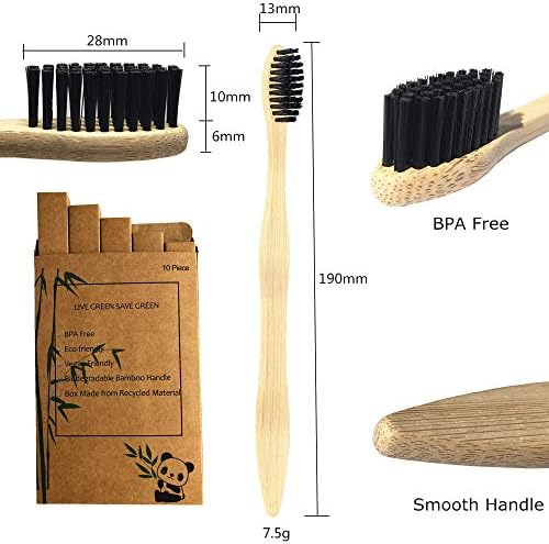 Eco Friendly Bamboo Toothbrush, 10Pack Medium Firm Bristles Biodegradable Bulk Wooden Toothbrushes