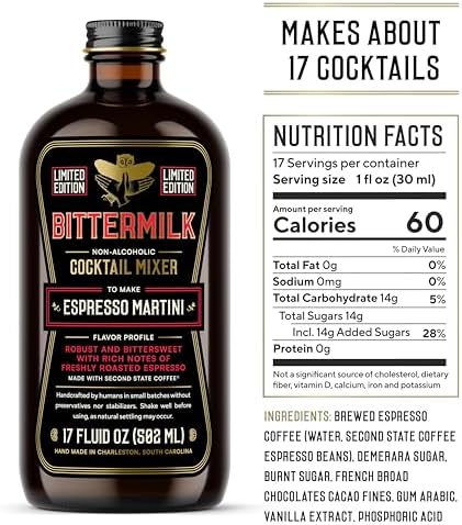 Bittermilk Espresso Martini Mixer - All Natural Handcrafted Cocktail Mixer - Cocktail Mix - Just Add Whiskey, Makes 17 Cocktails