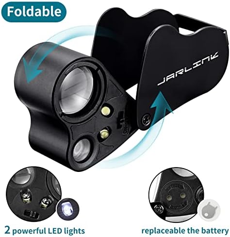 JARLINK 2 Pack Jewelers Loupe, 30X 60X 90X Illuminated Jewelers Eye Magnifier and Magnifying Glass Loop with UV Black Light and Bright LED Light for Gems, Jewelry, Diamond, Coins, Stamps (Black)