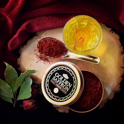 Golden Saffron, Finest Pure Premium All Red Saffron Threads, Grade A+ Super Negin, Non-GMO Verified. For Tea, Paella, Rice, Desserts, Golden Milk and Risotto (15.0 Grams)