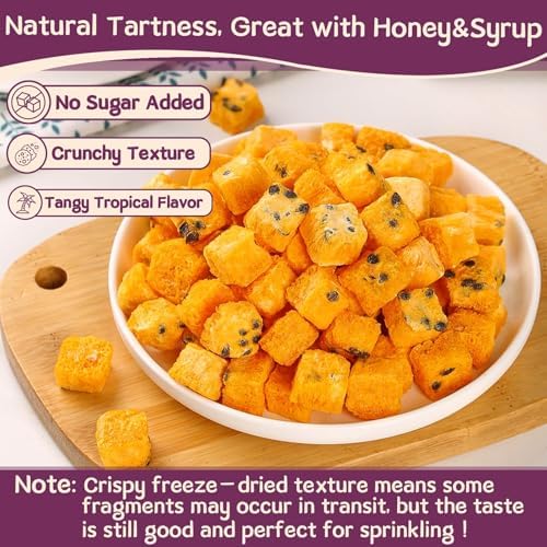 Fangkic Freeze Dried Passion Fruit 9 oz/255 g, 100% Natural, No Sugar or Additives, Frozen Passion Fruit Tea, Tart Freeze Dried Fruit, for Cake, Drink, Baking, Yogurt, Travel