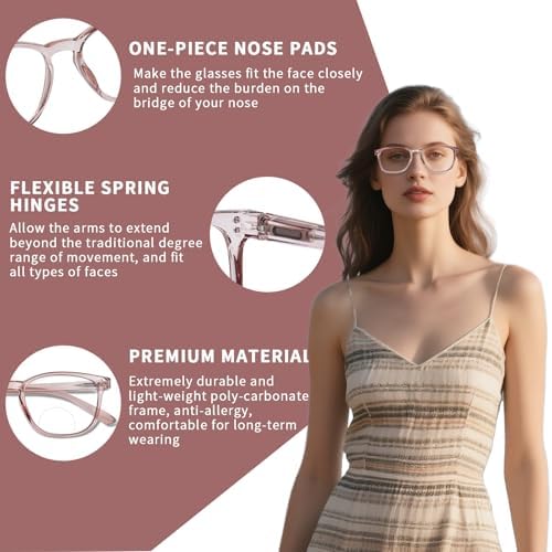 Bifocal Reading Glasses for Women Blue Light Blocking Clear Top Bifocal Computer Readers with Spring Hinges