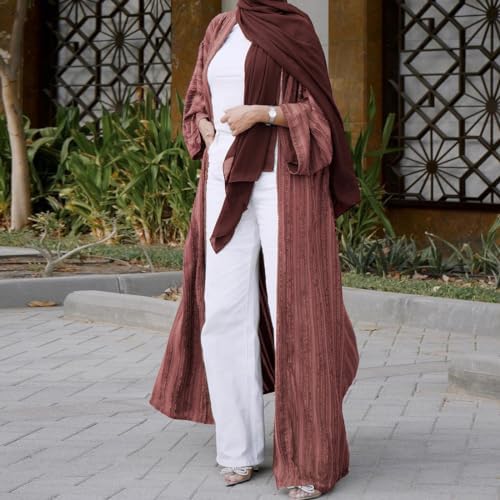 Womens Muslim Kimono Abaya Solid Striped Retro Ethnic Cardigan Robe Dubai Middle Eastern Saudi Arabia Eid Clothes