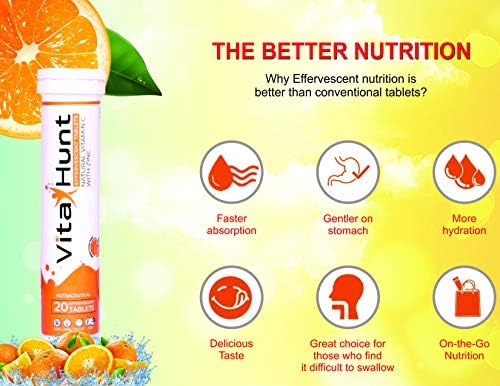Vitamin C 1000 mg with Zinc- Antioxidants - Immune Support - 20 Effervescent Tablets - Orange Flavour