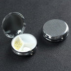Golden Microphone Round Pill Case, Portable Pill Box for Pocket Metal Medicine Vitamin Organizer 3 Compartment Three Times A Day
