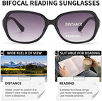 JM Bifocal Reading Sunglasses for Women Vintage Reader Glasses UV Protection Outdoor Black +2.0