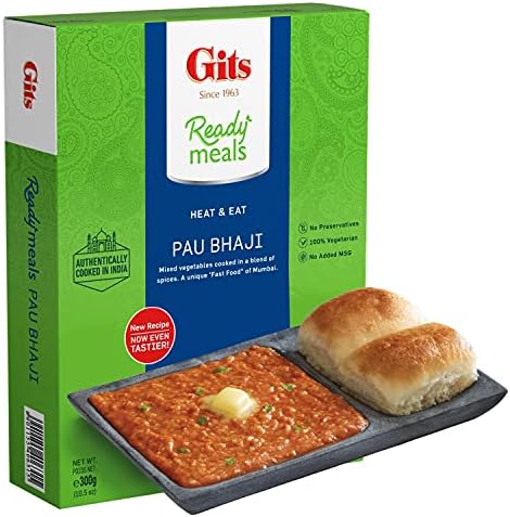 Gits Ready to Eat Bombay Pav Bhaji (Indian smashed light spiced vegetable curry) | Microwave | 100% Vegetarian | 52.5 Oz (Pack of 5 X 10.5 Oz Each)