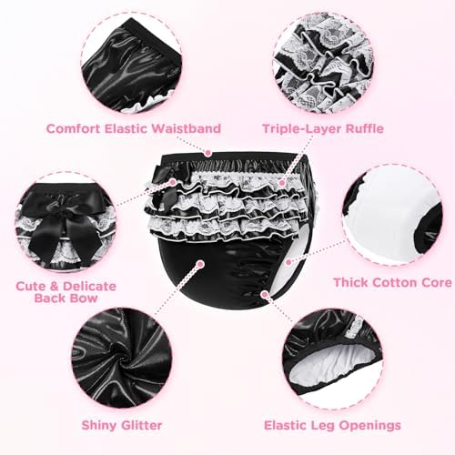 Littleforbig Comfortable Washable Reusable Ruffled Lace Bow Pretty Shiny Glitter Waterproof Adult Training Pants