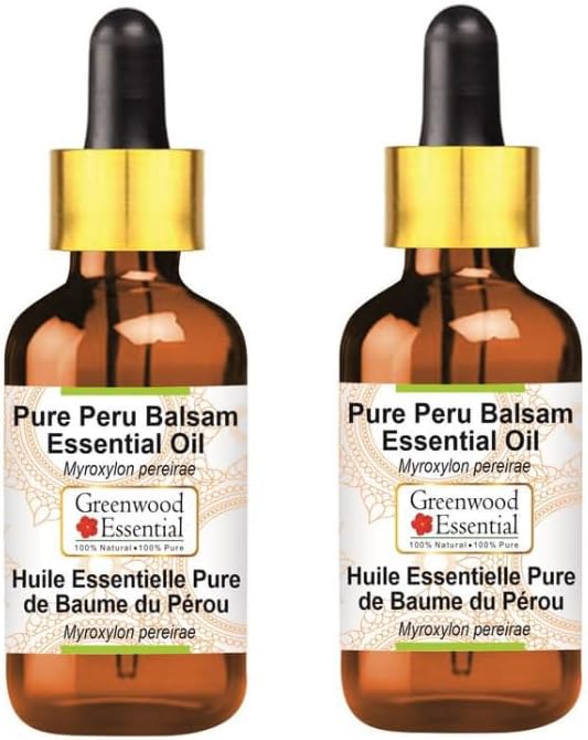 Greenwood Essential Pure Peru Balsam Essential Oil (Myroxylon pereirae) Steam Distilled (Pack of Two) 30ml X 2 (2 oz)