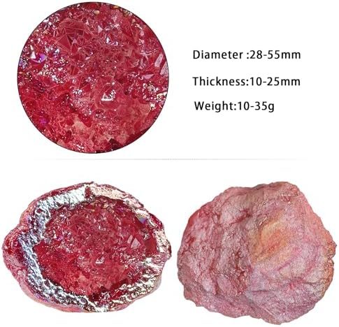 SUNYIK Natural Rainbow Titanium Coated Quartz Geode Quartz Crystal Cluster Specimen for Home Office Decoration Reiki Healing Meditation, 10-35g(0.02-0.08lb), Red AB Crystal