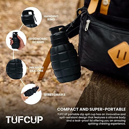 Spit Cup Spittoon for Chewing, Portable Reusable Spit Dipping Cup with Lid, Collapsible Spill Resistant Leak Proof Silicone Body Travel Spitter