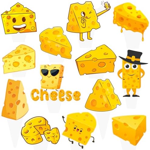 48Pcs Cheese Cupcake Toppers Cheese Party Decorations Cartoon Cheese Cupcake Decorations Cute Cheese Cake Topper for Cheese Themed Birthday Baby Shower Supplies
