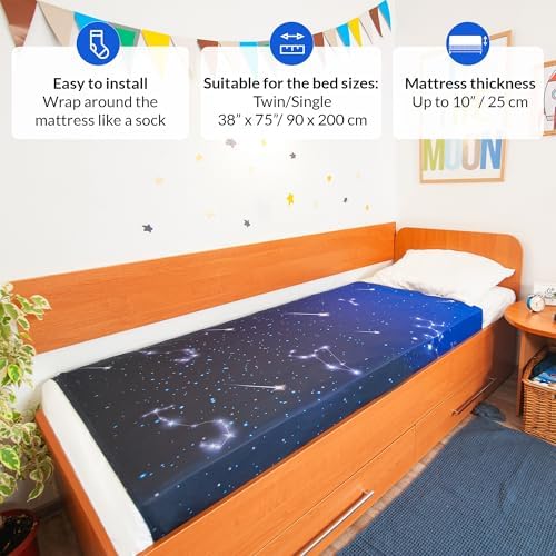 Sensory Compression Blanket | Spandex Bed Sheet for Kids & Adults | Deep Relaxing Feeling, Release Oxytocin | Helps With: SPD, Anxiety, ADHD, Autism | Star Theme | Breathable & Stretchable | Twin
