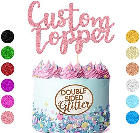EDSG Custom Cake Topper, Personalized Double Sided Glitter Cake Topper with Any Text Numbers, 11 Colours for Birthday Wedding Anniversary Graduation Baby Shower (Baby Pink)