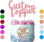 EDSG Custom Cake Topper, Personalized Double Sided Glitter Cake Topper with Any Text Numbers, 11 Colours for Birthday Wedding Anniversary Graduation Baby Shower (Baby Pink)