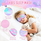 OlyPegic 2 Pcs Kids Sleep Mask Girls Silk Eye Mask Sleeping with Adjustable Strap Soft Lightweight Kids Eye Cover Mask Blindfold Shade Light Blocking Travel and Home Use Girls Teens Rainbow Unicorn