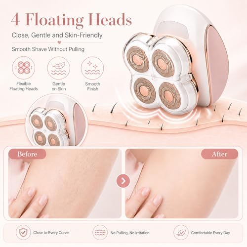 Electric Razor for Women Legs, Electric Shaver for Women Legs, Wet & Dry Use, Painless Bikini Trimmer Face Body Underarm Arm Hair Removal Device for Woman Lady Teen Girls Gifts,Pink