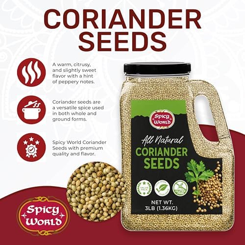 Coriander Seeds 3 LB Bulk Jar - All Natural, Gluten Free, Whole Corriander Spice for Cooking & Flavoring by Spicy World