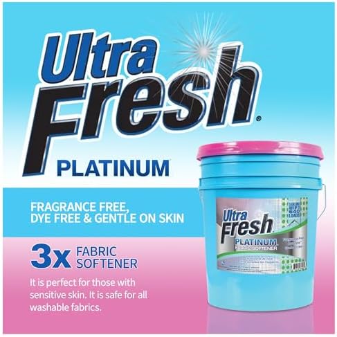 Ultra Fresh 5 Gallon Platinum Fabric Softener for All Machine Types, Liquid Laundry Softener, Up to 640 Loads, Fragrance & Dye Free