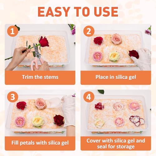 10LBS Silica Gel Flower Drying,Reusable Flower Drying Silica Gel Crystals with 2PCS 6L Airtight Containers, Color Indicating Flower Preservation Kit for Drying Flowers Bead Size<1mm