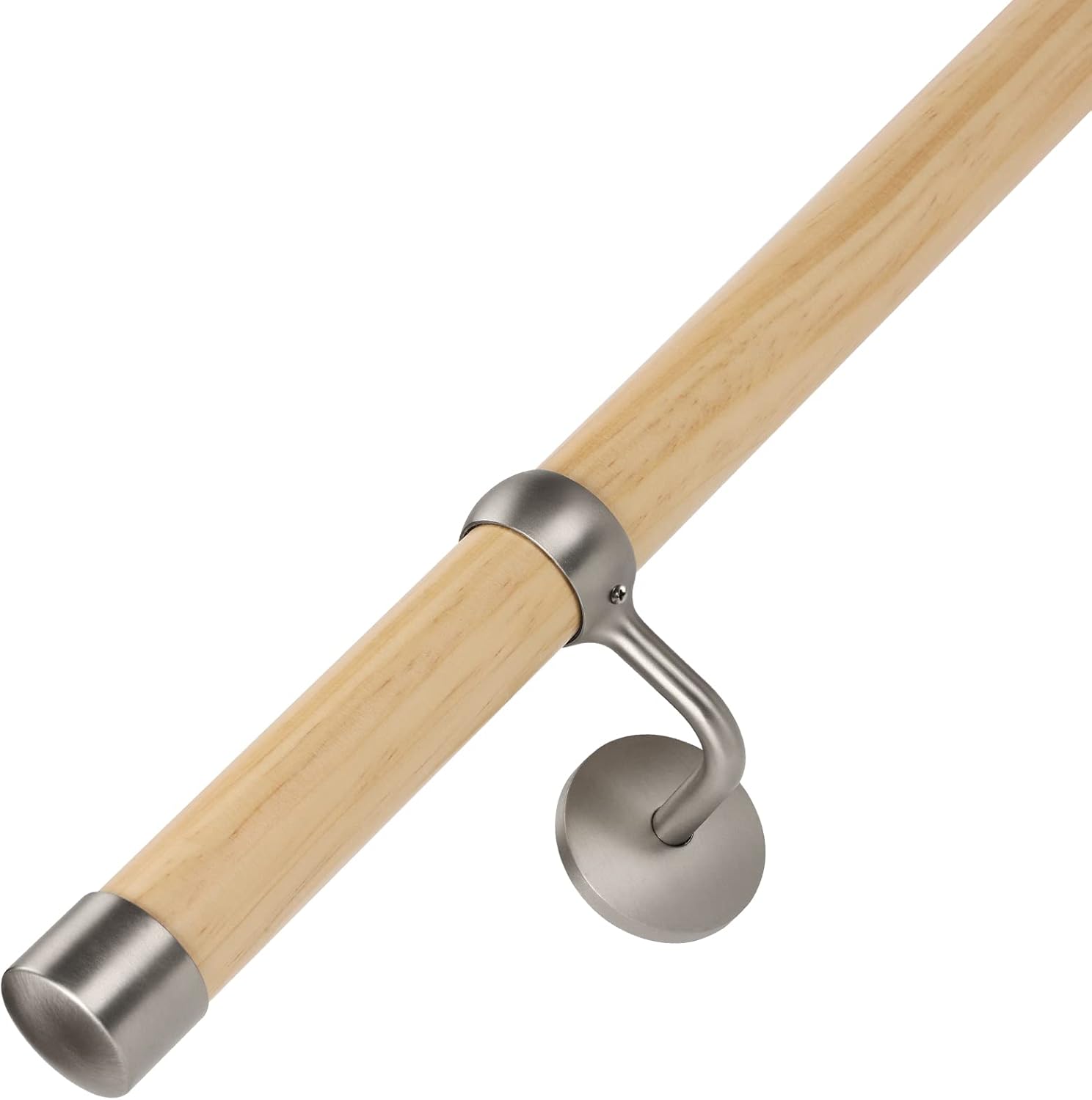 ROTHLEY Pipe Handrails for Indoor Stairs: 6.6FT Stair Railing Wood Hand Railings for Stairs Indoor Wall Mount Stair Handrail 1.6" Round Wooden Stair Railing for Elderly & Kids (Pine)