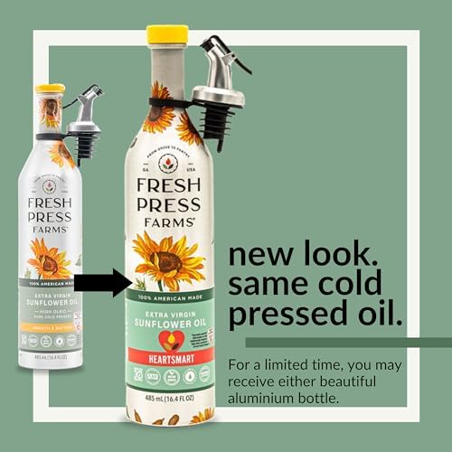 Fresh Press Farms Cold Pressed Extra Virgin Sunflower Oil, 16.4 Fl Oz (Pack of 2), High Oleic, Georgia Grown, 100% American Made, Unrefined, Certified Whole30, Non-GMO, Keto, Paleo, Gluten Free
