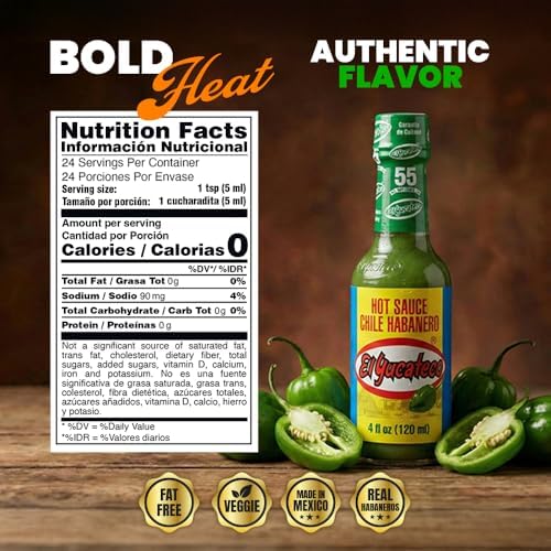 El Yucateco Green Habanero Hot Sauce, Authentic Mexican Chile Habanero Sauce, 4 fl oz (120 ml), Gluten Free (Pack of 1)
