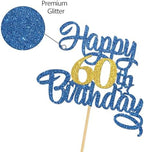 Happy 60th Birthday Cake Topper,Blue Glitter 60th Cake Decorations,60&Fabulous/I'm 60/Sixty Years Old Birthday Cake Topper,Anniversary Party/Birthday Party Decoration Supplies