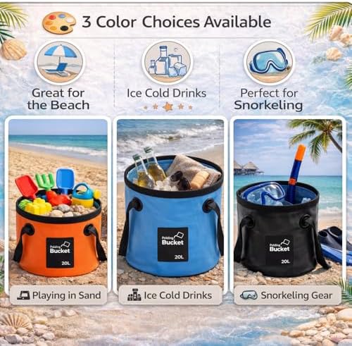 Tessco for you 3 Pcs 5 Gallon Bucket Collapsible Foldable Bucket with Handle for Beach Camping Fishing to Hold Water Folding Container Carry Bag Portable Fold up Lightweight