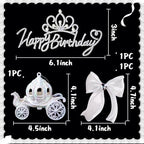 JeVenis Luxury Princess Castle Cake Topper Carriage Wagon Cake Decoration for Girls Kids Happy Birthday Party Decorations Princess Baby Shower Supplies